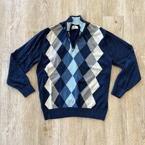 Mens Southern Pines Blue Argyle Quarter Zip Sweater - XL